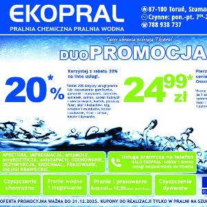 -50% w duoPromocji EKOPRAL. Wydrukuj kupony rabatowe na usługi pralnicze. - ogłoszenia 2389640 | otoTorun.pl