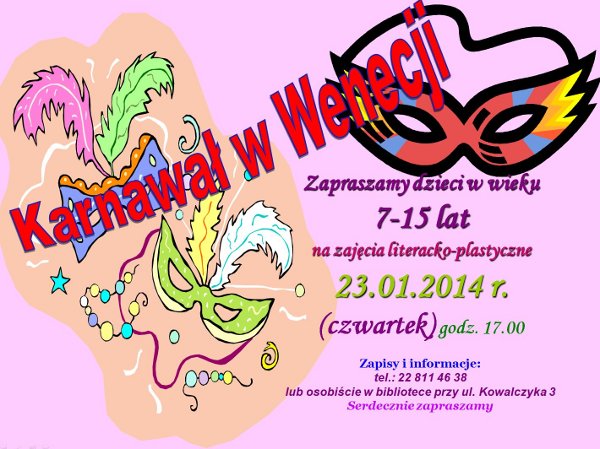 Biblioteka przy Kowalczyka: zajęcia Karnawał w Wenecji