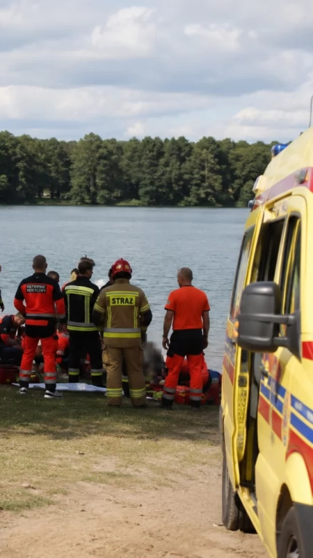 Dramat nad jeziorem Łąkie. Ponad półtorej godziny walczyli o życie mężczyzny