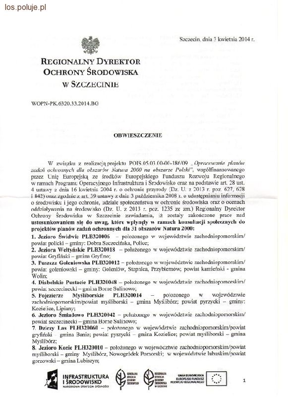 OBWIESZCZENIE Regionalnego Dyrektora Ochrony Środowiska w Szczecinie