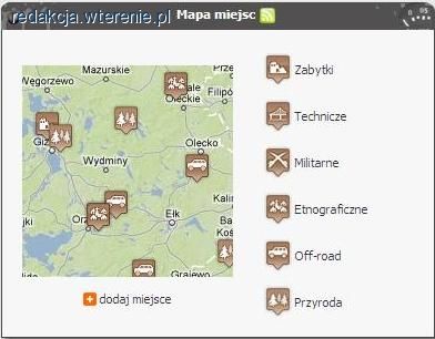 Mapa miejsc off road. Miejsca atrakcyjne turystycznie.