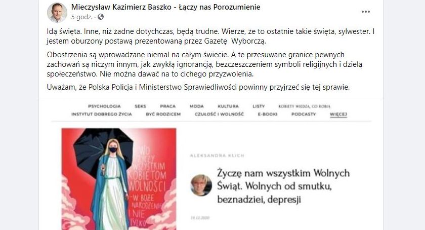 Poseł Baszko oburzony okładką Wysokich Obcasów