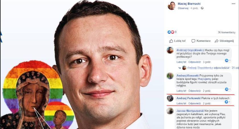 Radny Maciej Biernacki, któremu podobała się Matka Boska w tęczowych kolorach, dołączył do ruchu Szymona Hołowni