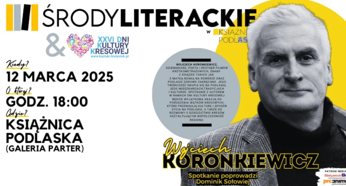 Gościem najbliższej Środy Literackiej w Książnicy Podlaskiej będzie Wojciech Koronkiewicz
