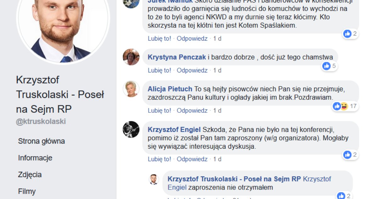 Truskolaski publicznie szerzy kłamstwa w internecie. Pomaga mu spotted