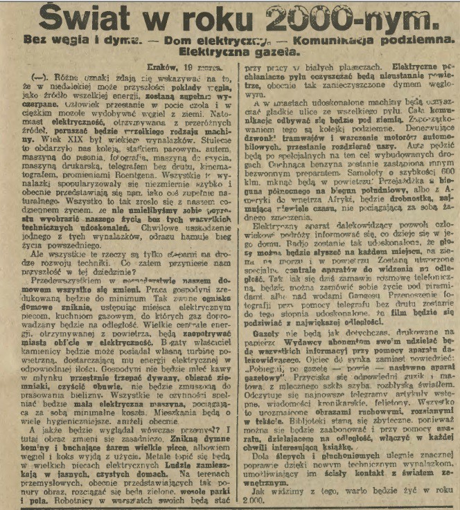 Świat w roku dwutysięcznym według “Ilustrowanego Kuryera Codziennego” z 1926 roku.