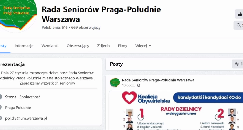 Skandaliczny wpis Rady Seniorów Praga Południe promujący kandydatów Koalicji Obywatelskiej
