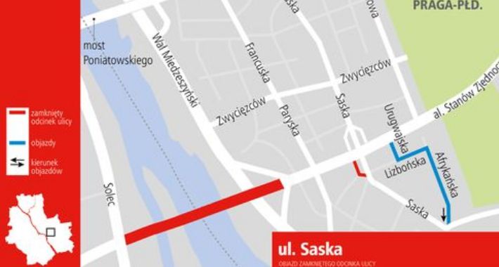 Zamknięty łącznik al. Stanów Zjednoczonych z ul. Saską 10-11 października