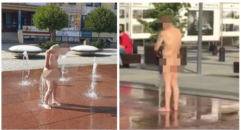 Golas w fontannie w Szczecinku! Umył się i zrobił pranie