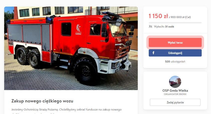 Strażacy ochotnicy z Gwdy Wielkiej zbierają na nowy wóz
