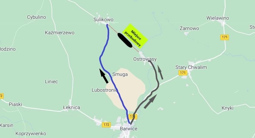 Sulikowo - Ostrowąsy. Zmiana organizacji ruchu