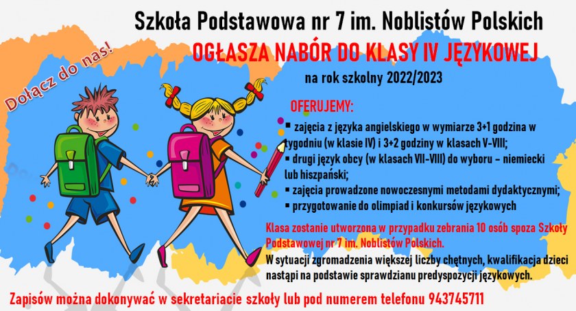 SP7 w Szczecinku: Nabór do klasy językowej