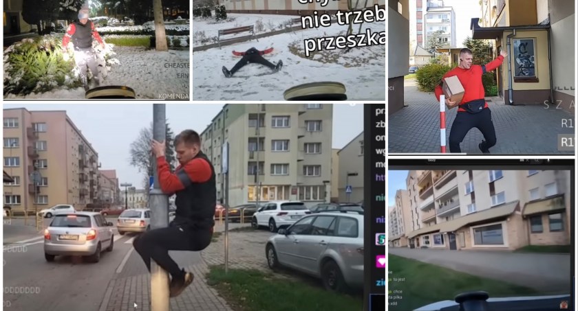 Tańczy z paczkami, wspina się po latarni i wskakuje w krzaki. To „Kurierski zadymiarz” ze Szczecinka!
