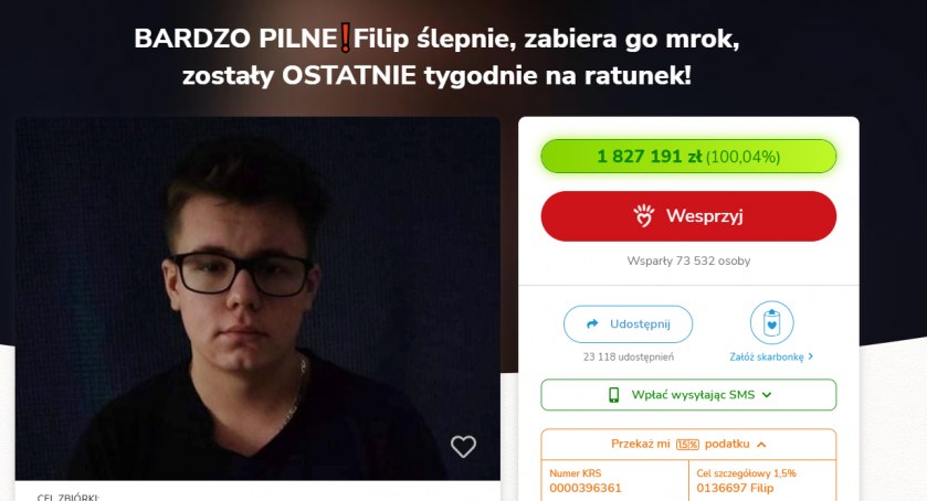 Filip Pawełek nie utraci wzroku! Przejdzie terapię genową! Cała kwota na uratowanie wzroku zebrana!