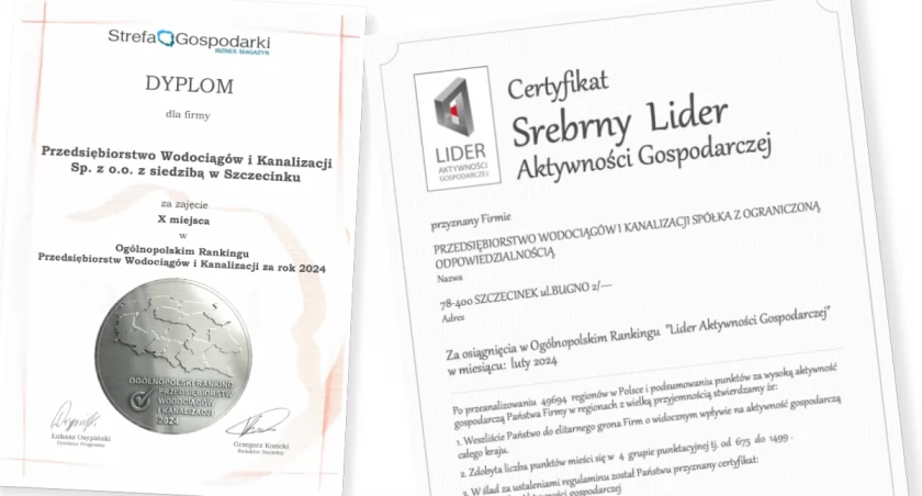 Szczecineckie Wodociągi z kolejnym certyfikatem i wyróżnieniem