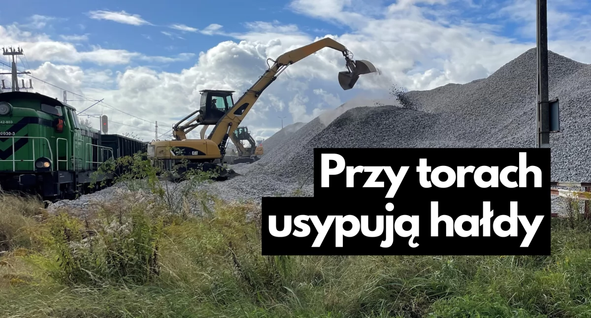 Hałdy podsypki, warstwy betonowych podkładów. Remont torów