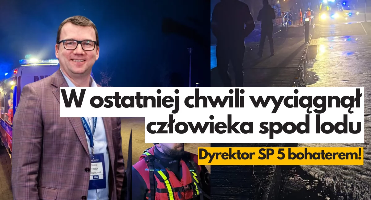 W ostatniej chwili wyciągnął człowieka spod lodu. Bohaterski dyrektor SP nr 5