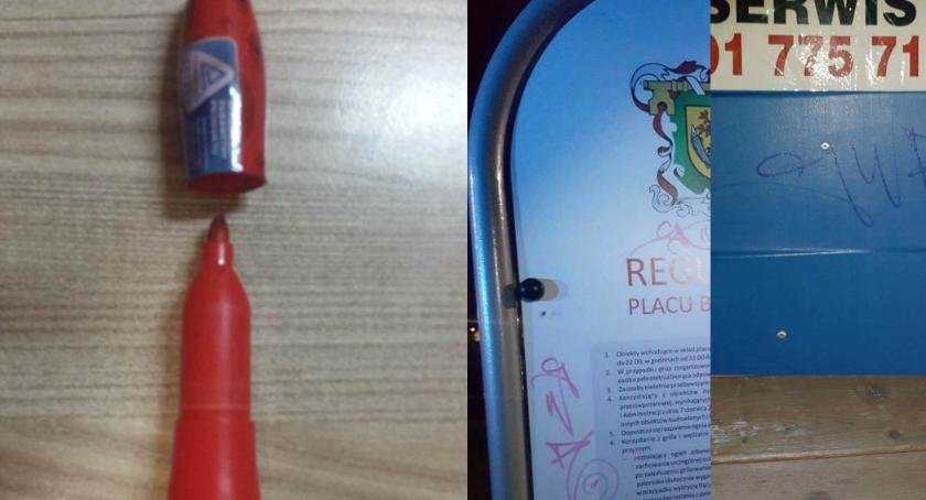 Recydywista z czerwonym mazakiem w ręku