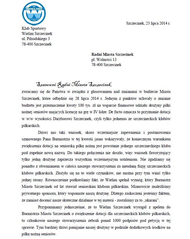Wielim apeluje do radnych