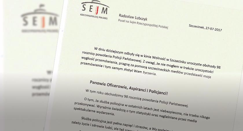 Życzenia posła na Sejm RP, Radosława Lubczyka z okazji obchodów 98 rocznicy powołania Policji 