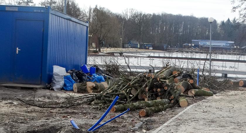 Wycinka przy zamku. Pomost się przebudowuje, drzewa... też