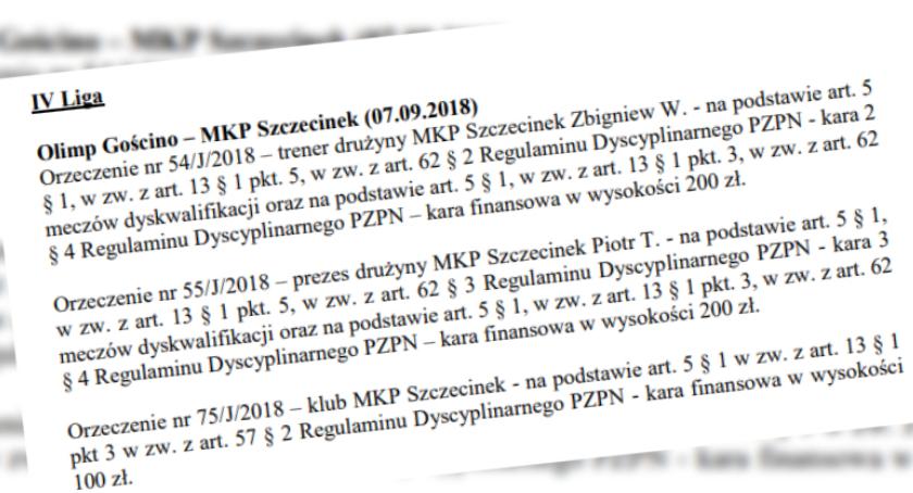 Kary dla MKP Szczecinek, trenera i prezesa od Wydziału Dyscypliny ZZPN