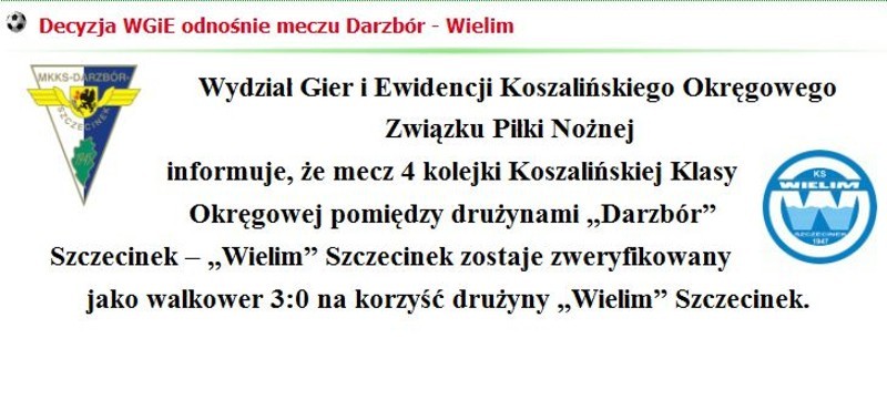 Trzy punkty bez meczu - walkower dla Wielimia