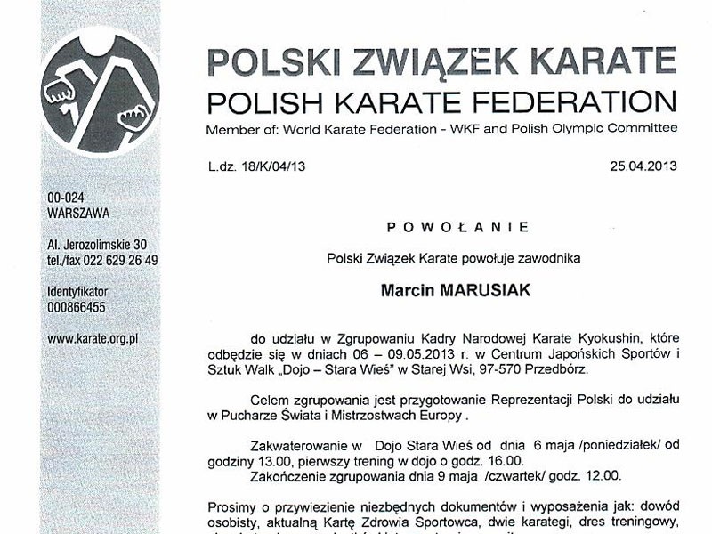  Szczecinecki karateka w kadrze narodowej