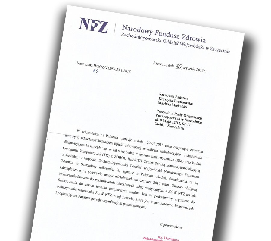 NFZ odpowiada na szczecinecką petycję ws. rezonansu