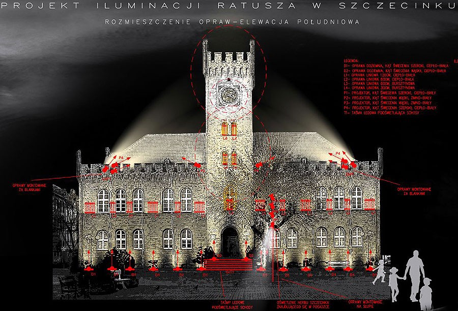 Iluminowany ratusz w Szczecinku