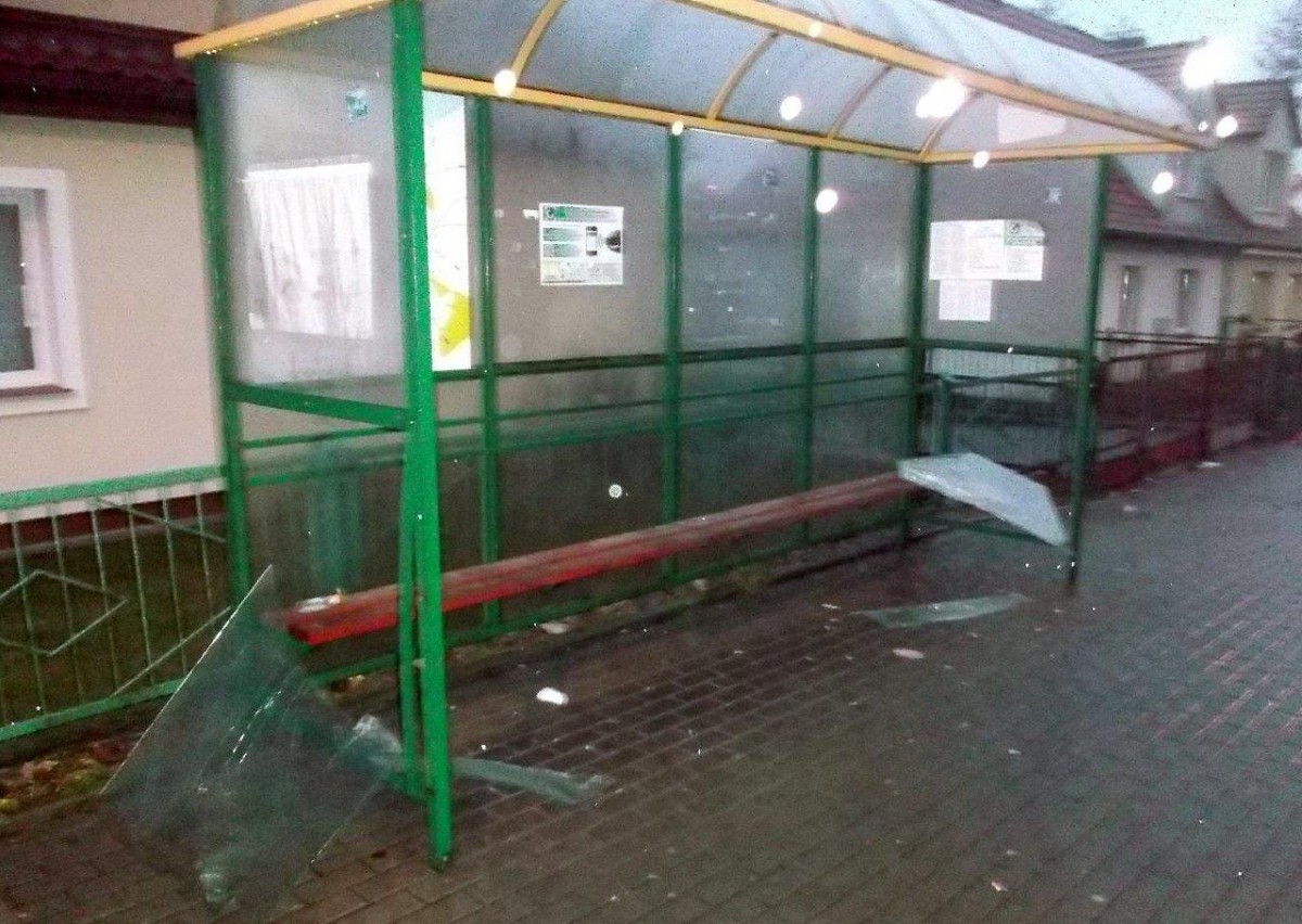 Rozbite przystanki autobusowe. Pijany i agresywny 15-latek uderzył strażniczkę
