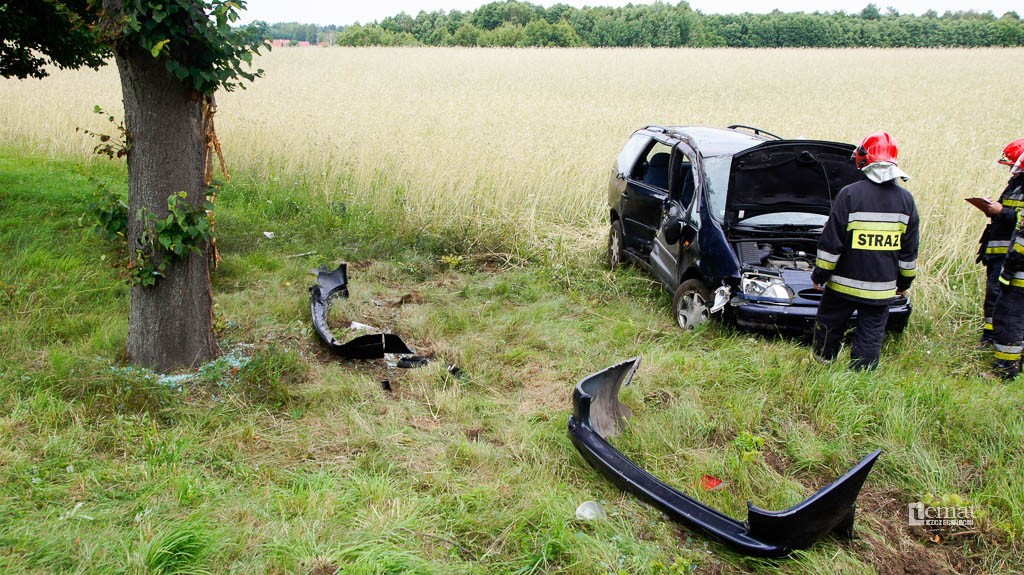 Ford wypadł z drogi i uderzył w drzewo