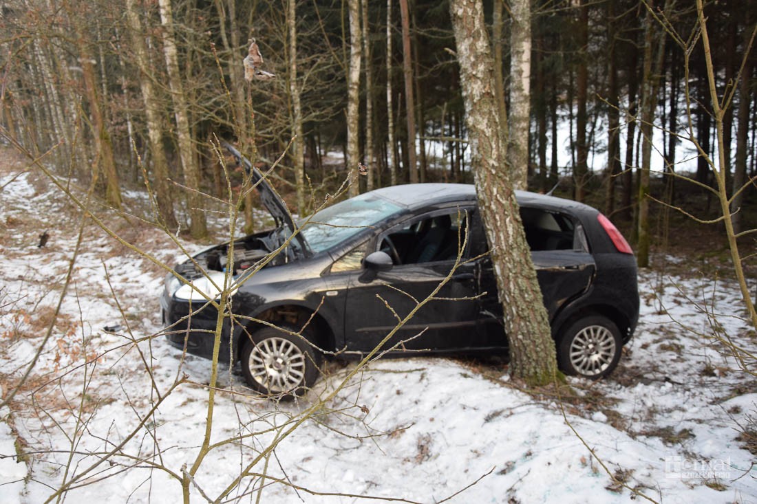 Fiat wpadł w poślizg, uderzył w drzewo