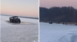 Jeździli terenówką po jeziorze. Pod pojazdem załamał się lód
