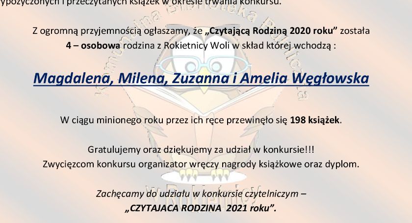 Wyniki konkursu „Czytająca rodzina 2020”