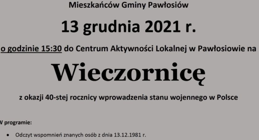 Wieczornica z okazji 40.rocznicy wprowadzenia stanu wojennego w Polsce
