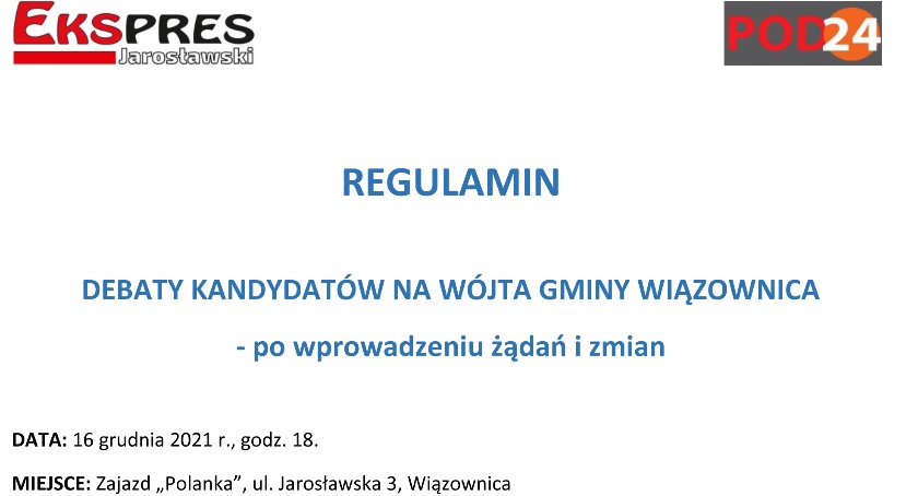 Publikujemy Regulamin dzisiejszej debaty kandydatów wójta gminy Wiązownica