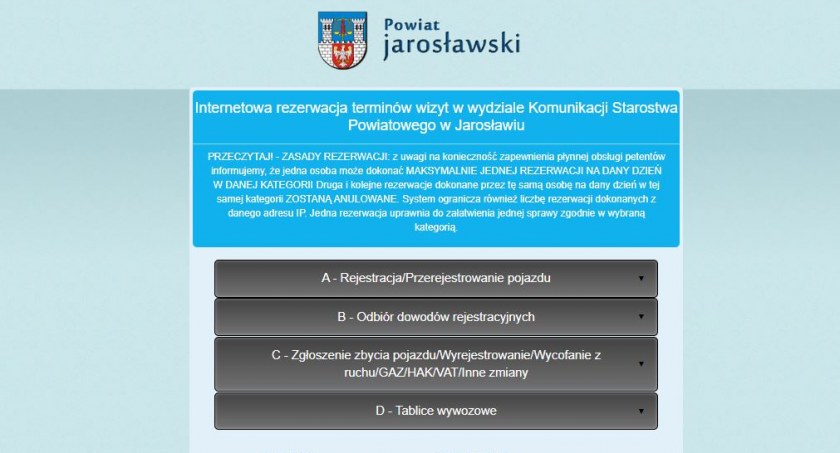 Internetowa rezerwacja terminu w Wydziale Komunikacji Starostwa Powiatowego w Jarosławiu  