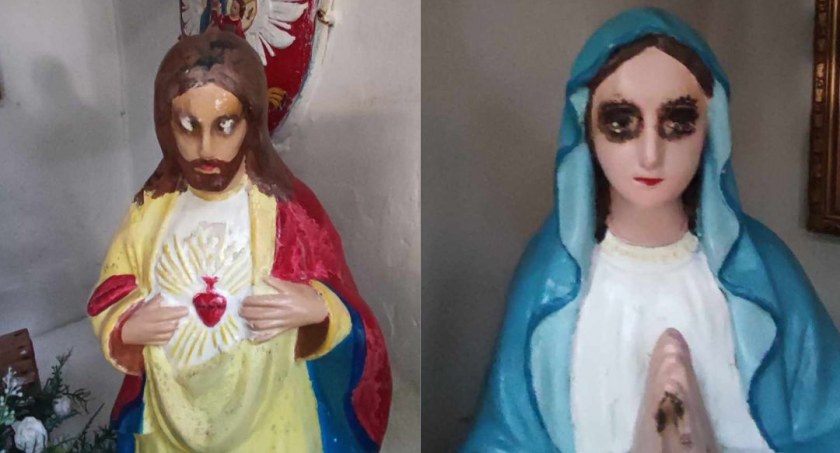 Ktoś przypalił oczy figurek w zabytkowej kapliczce na dawnym cmentarzu w Żuklinie koło Kańczugi