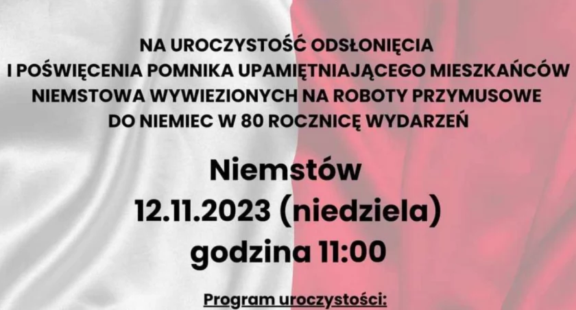 Uroczystość odsłonięcia i poświęcenia pomnika upamiętniającego mieszkańców Niemstowa wywiezionych na roboty przymusowe do Niemiec w 80 rocznicę wydarzeń