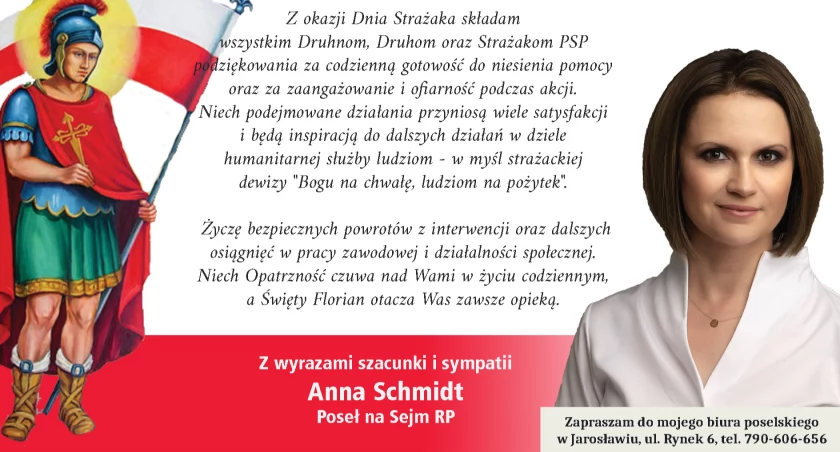 Życzenia poseł RP Anny Schmidt z okazji Dnia Strażaka 