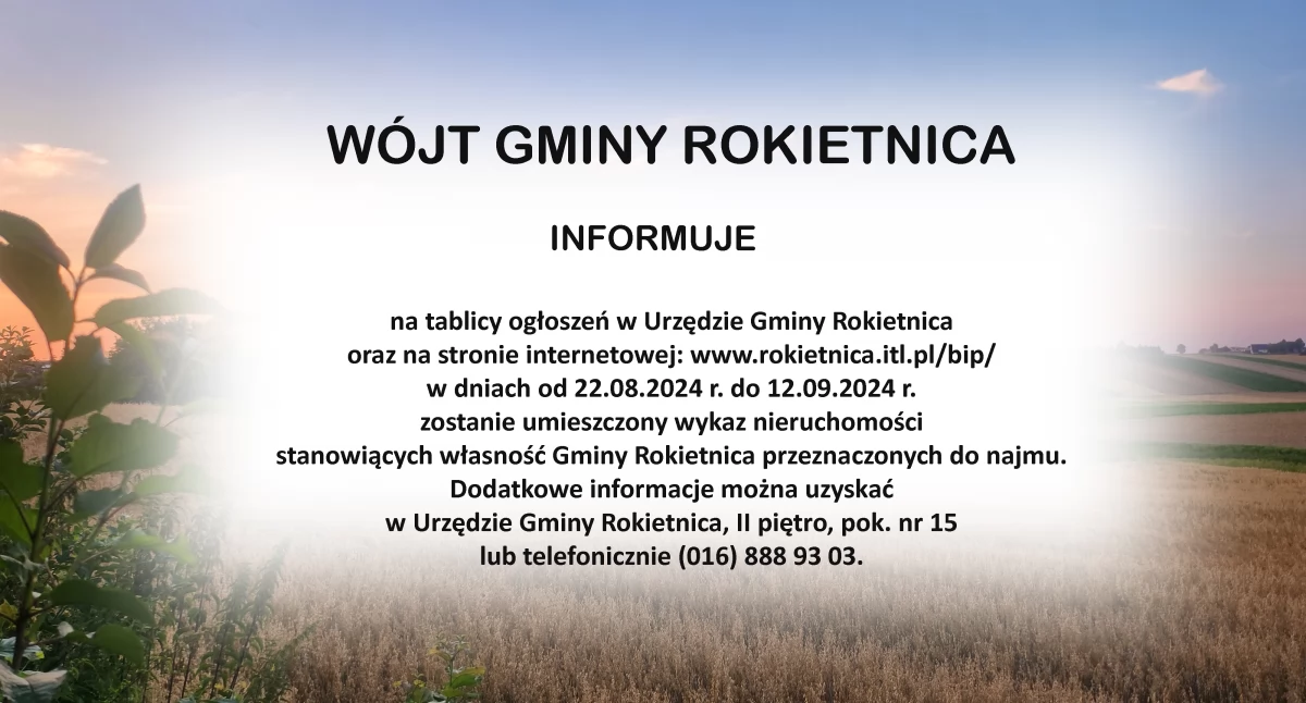 Wójt Gminy Rokietnica informuje o wykazie nieruchomości przeznaczonych do najmu