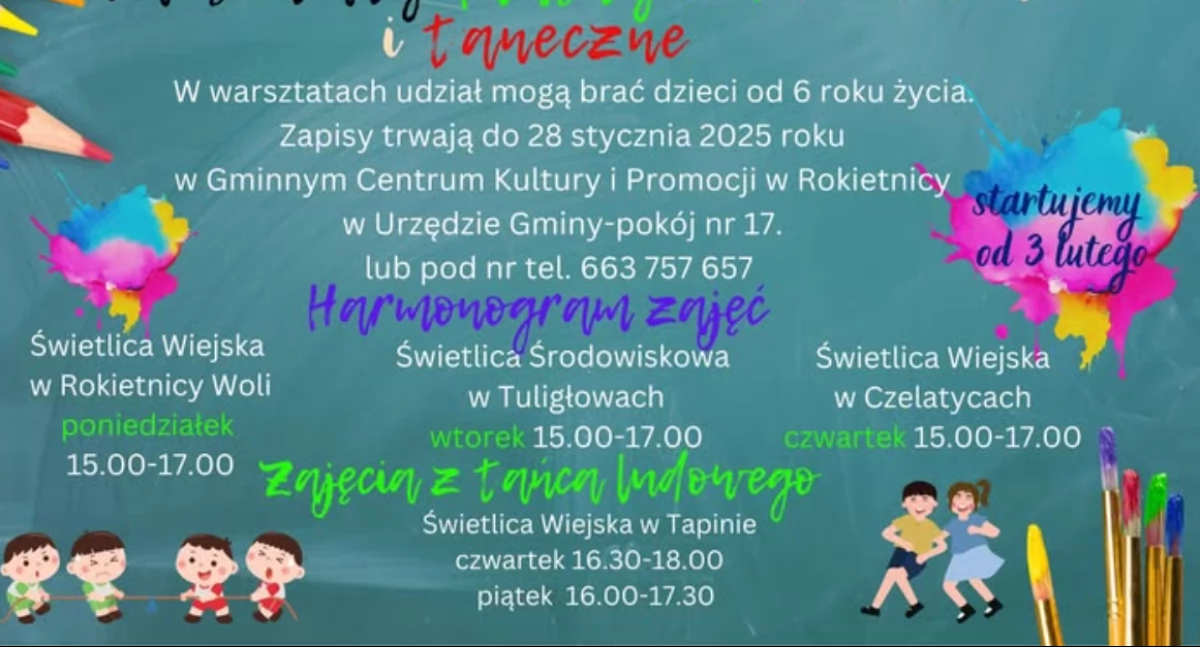 Warsztaty dla dzieci w Rokietnicy Woli, Czelatycach, Tuligłowach i Tapinie. Zapisy do 28 stycznia