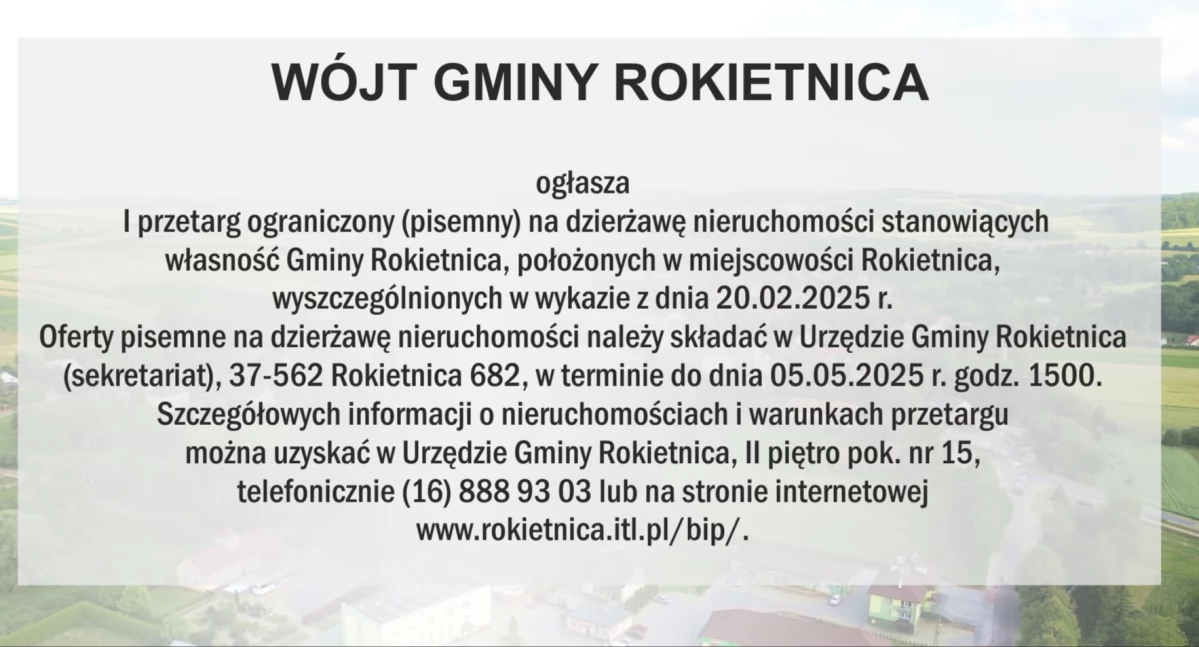 Wójt Gminy Rokietnica ogłasza przetarg na dzierżawę nieruchomości
