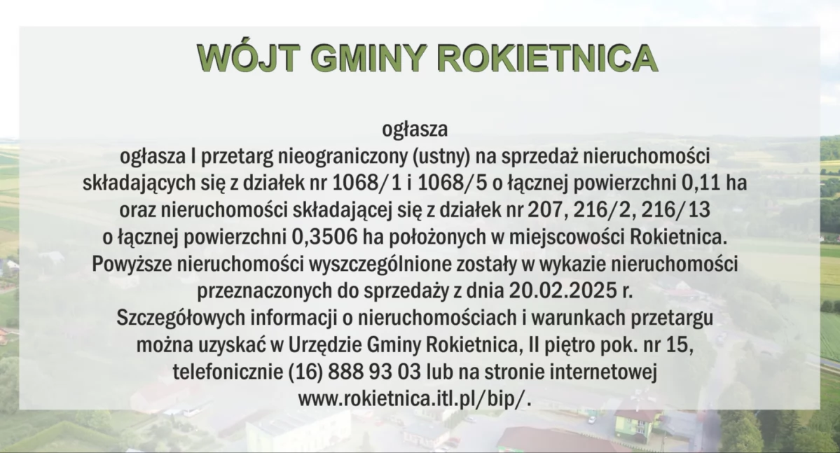 Wójt Gminy Rokietnica ogłasza przetarg na sprzedaż nieruchomości 
