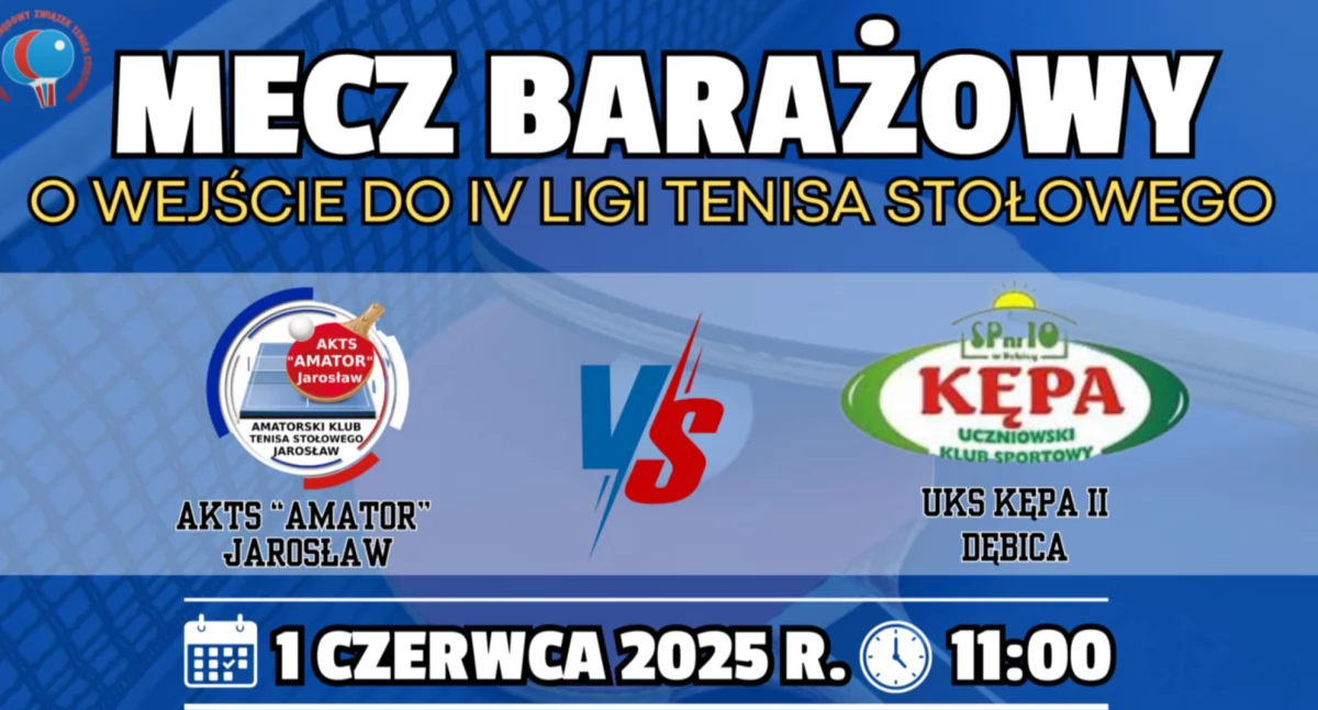 Mecz barażowy o wejście do IV ligi tenisa stołowego AKTS Amator  – UKS Kępa II Dębica