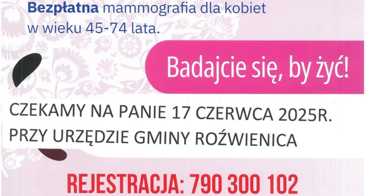 Bezpłatna mammografia w Roźwienicy 