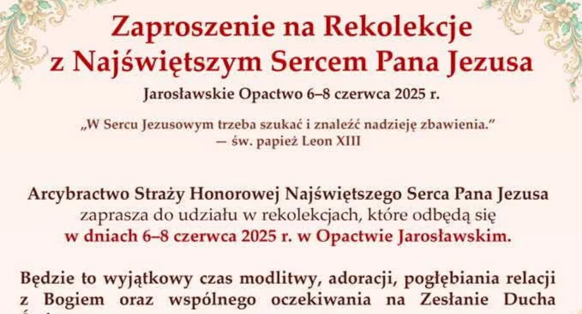 Rekolekcje z Najświętszym Sercem Pana Jezusa w Opactwie Jarosławskim