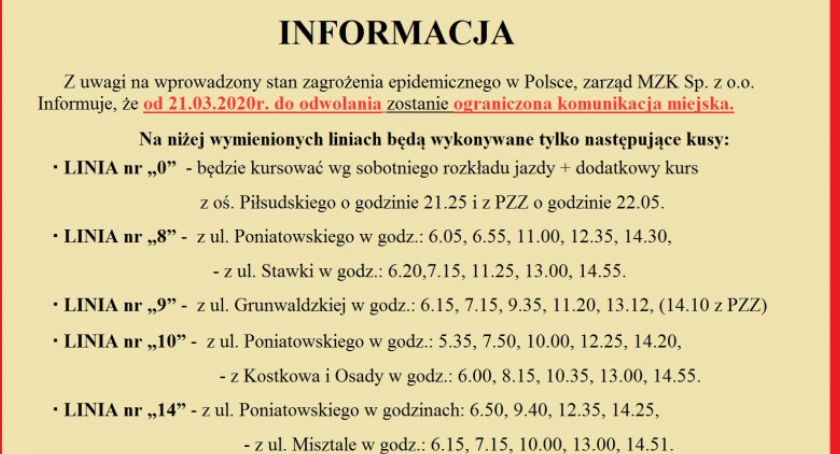 Zmiany w kursach MZK i PKS - W związku z epidemią 