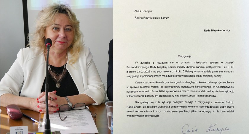 Alicja Konopka rezygnuje z pełnienia funkcji przewodniczącej rady miejskiej 